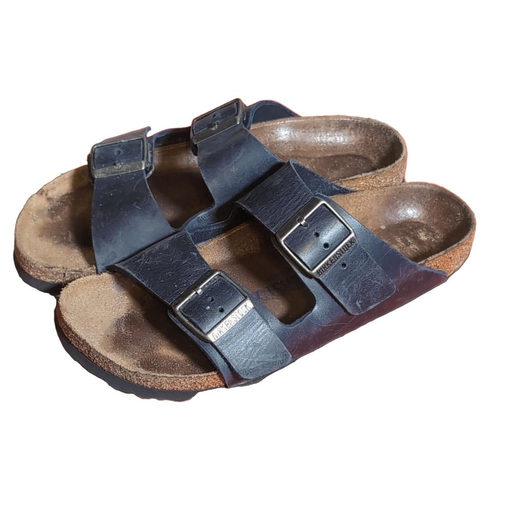 Birkenstock Arizona Sandals Unisex Adults Black Leather Cork Footbed Size 39